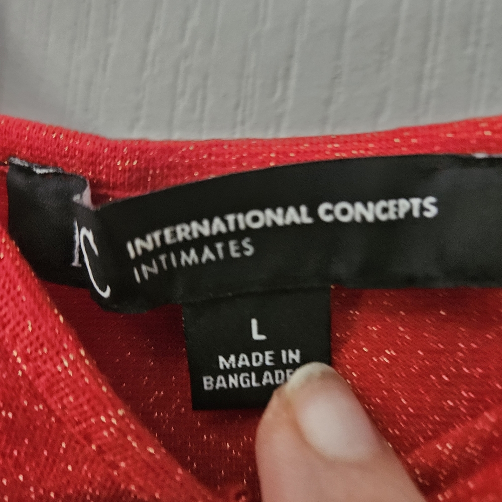 NWT I.n.c. International Concepts Women's 2-Pc. Sparkle Red Robe & Chemise Set L - Picture 6 of 8